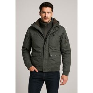 Superdry Japan Jacket Mens‎ M Gray Full Zip Hooded Utility Quilted Liner